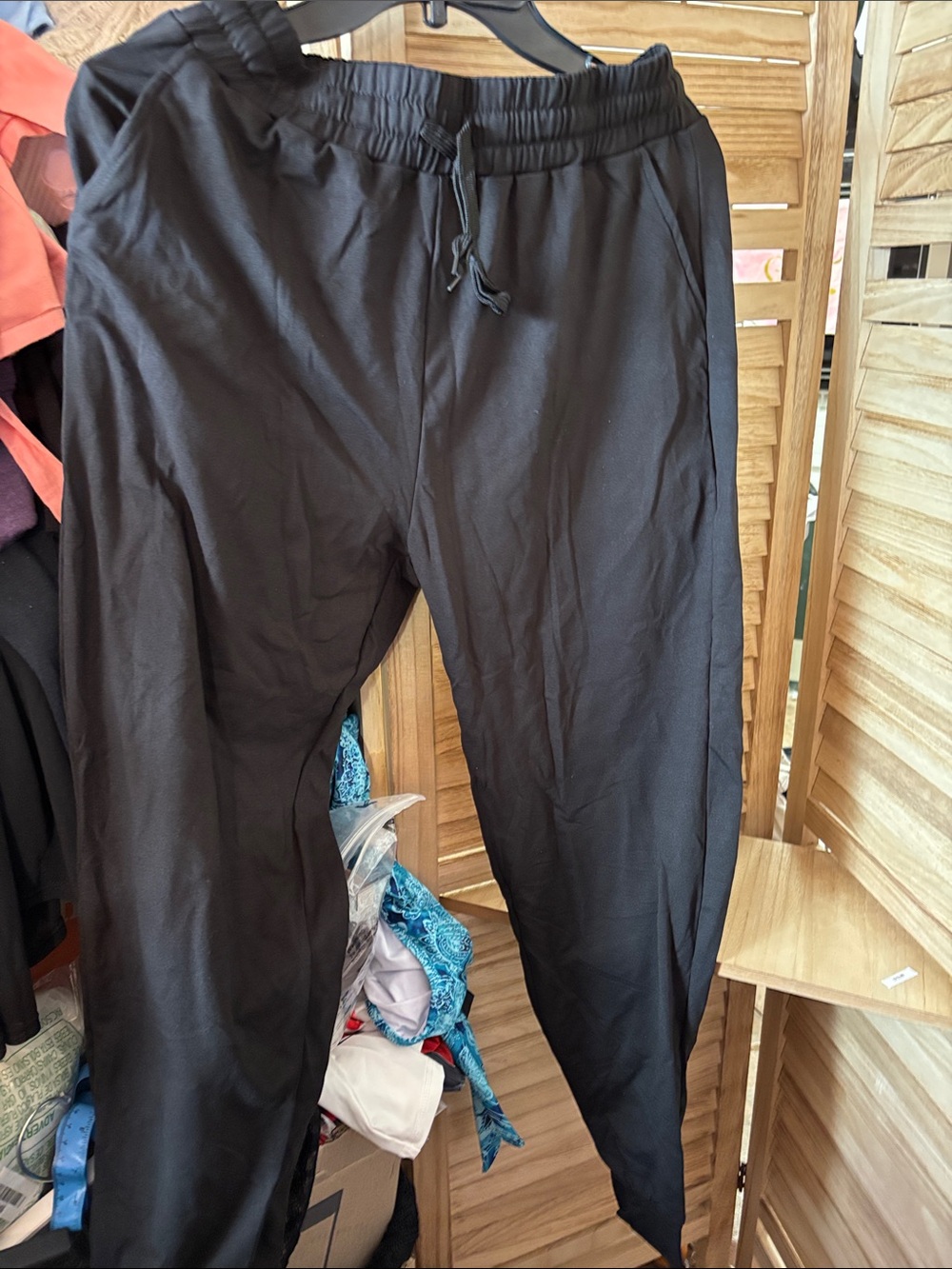 Ladies Fleece Lined Black Drawstring Jogger Pants Large NWOT